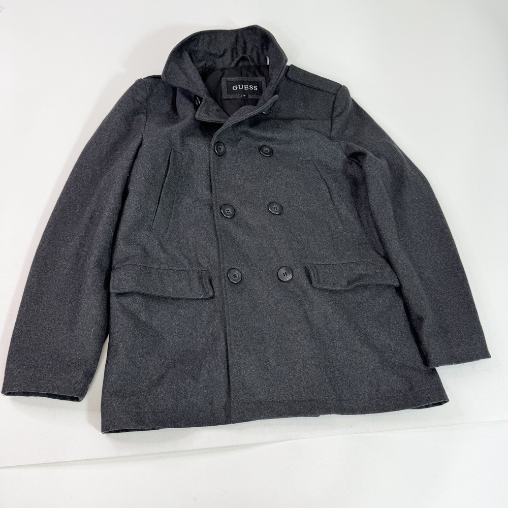 Guess Peacoat Jacket Mens Medium Wool Blend Double Breasted Classic Winter Coat